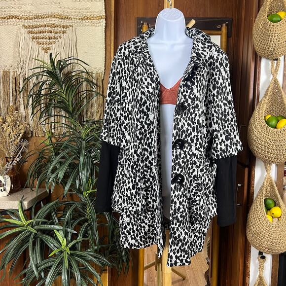 Joseph Ribkoff Vintage Jacket 10 Black White Convertible Sleeve Mod Floral Retro - Picture 2 of 16